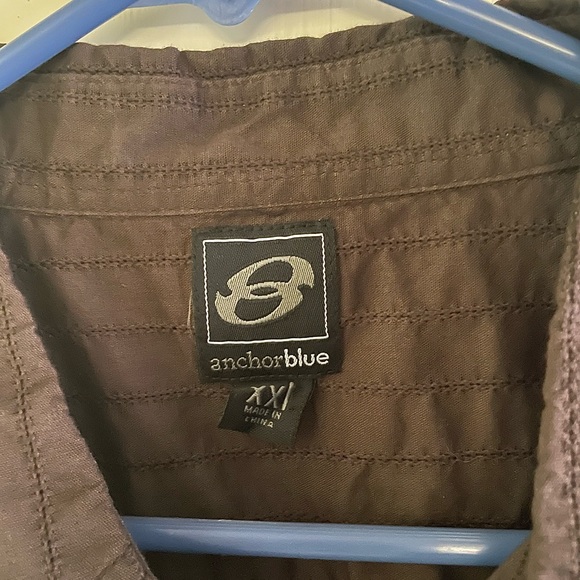 Anchor Blue Brown Men’s Short Sleeve Button Up with Skull - Picture 4 of 5